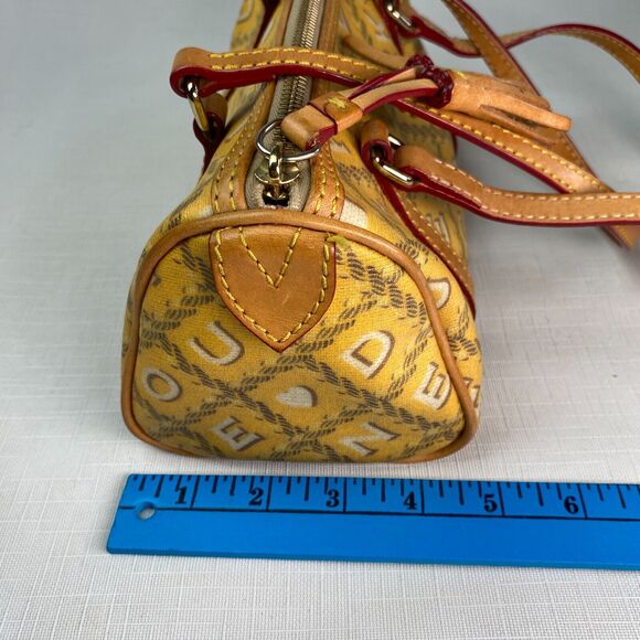 DOONEY & BOURKE YELLOW LOGO PRINT Leather Shoulder BAG! Tassel Small Pink Purse - Picture 10 of 14